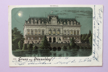 Postcard Moonlight Litho PC Duesseldorf Dusseldorf 1899 Staendehaus Town architecture NRW